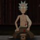 The animated Rick, of Rick and Morty, dressed in traditional Samurai robes ripped open to reveal his chest.